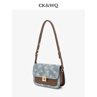 Sacs à bandoulière pour femmes en jean, sacoche à rabat avec fermoir rotatif, patchwork contrastant, sac à main porté épaule ou croisé