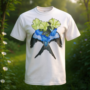 T-shirt con stampa digitale di uccelli a coda di rondine, glorie mattutine e trombe d'angelo, unisex, girocollo, manica corta, per adulti - Product Image 2