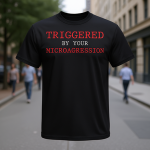 Camiseta con diseño de humor y declaración política: “Desencadenado por tu microagresión” - Product Image 3