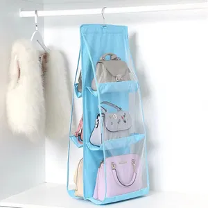 Wholesale hot selling Home 6 Pocket Hanging Handbag Organizer Wardrobe Closet Transparent Storage Bag Handbag organizer storage