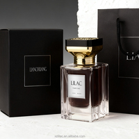 Flacon de parfum carré de luxe à vendre, 50 ml, flacon en verre transparent à fond épais avec bouchon carré exquis et boîte