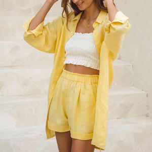 <span class=keywords><strong>Camicia</strong></span> da donna di alta qualità da spiaggia a manica lunga <span class=keywords><strong>gialla</strong></span> <span class=keywords><strong>camicia</strong></span> da donna tinta unita <span class=keywords><strong>camicia</strong></span> di <span class=keywords><strong>lino</strong></span> traspirante larga personalizzata - Product Image 3