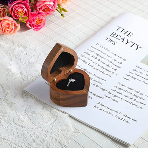 Custom Logo Wood Ring Box Heart Shape Packaging Wooden Mini Boxing Ring Wedding Jewelry Engagement <b>Slim</b> Display <b>Storage</b> Box - Product Image 4