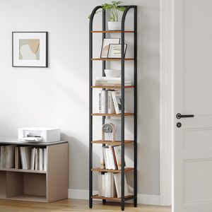 Étagère en bois brun pour salon, style industriel, avec cadre en métal noir, sur pied, pour le rangement - Product Image 1