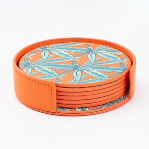 Custom Premium Leather Tea Coaster Sets Waterproof Round Coffee Coaster Leather Promotional Gifts