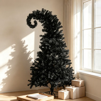 Sapin de Noël artificiel d'intérieur éclairé de 180 cm, noir, à col incliné, avec écran LED, lumières multicolores étanches