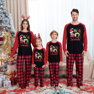 Set Piyama Cetak Bernapas untuk Musim Dingin, Pakaian Rumah Natal untuk Orang Tua dan Anak, Set Keluarga, Leher Bulat, Lengan Panjang - Product Image 3