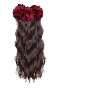 Perruque queue de cheval avec pince banane florale en forme de rose, cheveux longs ondulés pour femmes, en fibre haute température, entièrement tissée à la main - Product Image 1