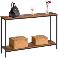 Mesa Consola Industrial de Dos Niveles con Tapa de Madera y Estructura Metálica - Mesa de Entrada de 120 cm con Estante de Almacenamiento