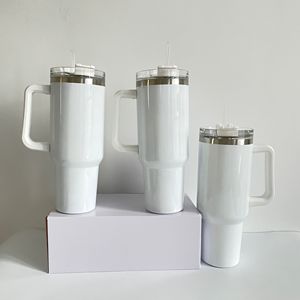 40oz BPA Free <b>Large</b> Capacity Outdoor Water Bottle Gifts White Blank Sublimation Insulated Travel <b>Mug</b> Tumbler with Lid and Straw - Product Image 2