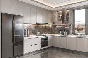 Armoires de cuisine en forme de L modernes et minimalistes SANTOPOVA, panneaux de porte mats, quartz, granit, évier imperméable, charnières pour appartements - Product Image 3