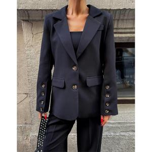 Conjunto de Chaqueta y Pantalones Negros para Mujer, con Mangas de 4 Botones, Traje Elegante - Product Image 2