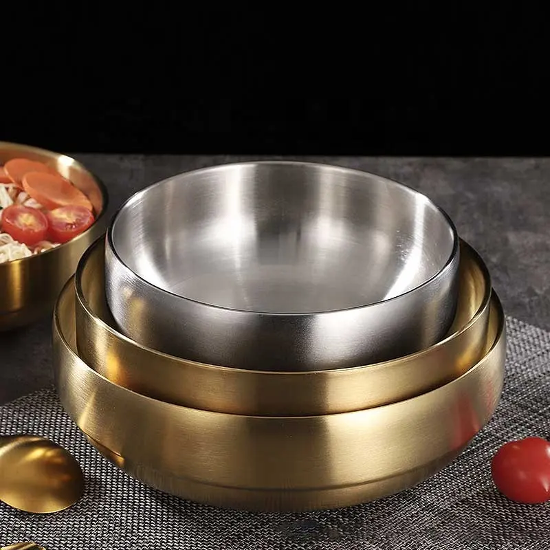 Korean Style Restaurant Insulation Double Layer Stainless Steel Soup Noodle Serving Ramen Bowls