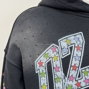 Streetwear Imprimé Sweats à Capuche Surdimensionnés Hommes Personnalisé Sun Faded Vintage Acid Wash Hoodie Distressed Rhinestone Hoodie Fabricants - Product Image 4