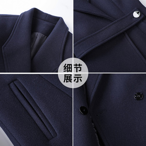 Women's Professional Woolen <b>Overcoat</b> Mid Length Thickened With Cotton Autumn Winter Work Uniform Navy Blue Coat - Product Image 5