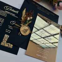 Invitations de mariage en acrylique or miroir Invitations en verre plexi noir foncé avec poche Rsvp Suite de cartes de mariage élégantes sur mesure