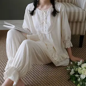 Conjunto de pijama de dos piezas para mujer, ropa de dormir Sexy cómoda para chica romántica, 100% de algodón, ropa de noche Retro Para el hogar