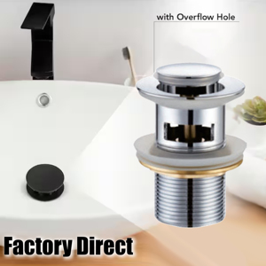 Vanne de vidange escamotable en laiton 1-1/4 po avec panier amovible et drain Clic-Clac pour <span class=keywords><strong>lavabo</strong></span> de salle de bain, chromée - Product Image 1
