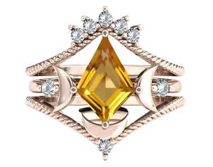 Anillo de cóctel de plata de ley 925 con citrino natural para mujer, joyería de lujo con piedras preciosas finas y engaste de púas en forma de cometa para boda - Product Image 1