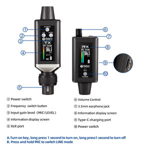 Hệ thống tai nghe giám sát không dây UHF di động Debra Audio EMX-1, phạm vi 30m, tích hợp pin sạc, XLR 6.35mm Mono - Product Image 5