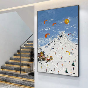 En gros Personnalisé À La Main Grande Toile Décoration Murale Paysage Affiche Décoratif À La Maison Peintures À L'huile Couteau De <span class=keywords><strong>Ski</strong></span> Alpin - Product Image 5
