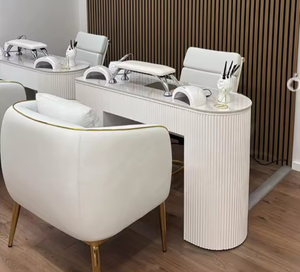 Tables de manucure modernes blanches à double ou simple poste avec plateau en marbre et chaise, avec collecteur de poussière pour poste de beauté et de manucure - Product Image 5