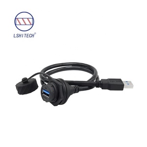 Adaptateur de montage sur panneau étanche Lshitech IP67 rond USB3.0 femelle vers mâle avec verrouillage à <span class=keywords><strong>baïonnette</strong></span> 0,1-1M - Product Image 1