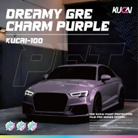 Film de protection de voiture KUCAI Dreamy Grey Charm Purple PET brillant métallique, vinyle pour véhicule, vente en gros, 1,52*17m/rouleau