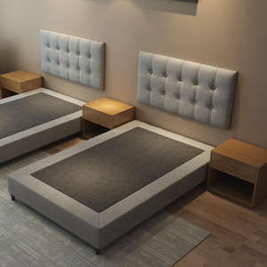 Ensemble de lit double pour hôtel, tête de lit capitonnée, tables de chevet, lits plateforme modernes rembourrés, mobilier de chambre d'hôtel de luxe en bois - Product Image 2