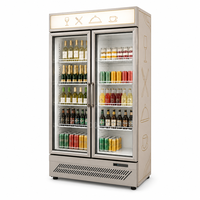 Congélateur vertical à double porte vitrée, refroidissement par air, contrôle numérique de la température, 941L, bar