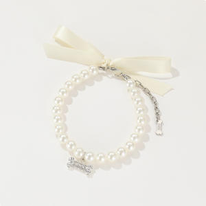 Weiße Katzen- und Hundehalsbänder mit Juwelen, Satin und Perlen-Strass-Anhängern in S/M/L Größen für Alle Jahreszeiten - Product Image 3