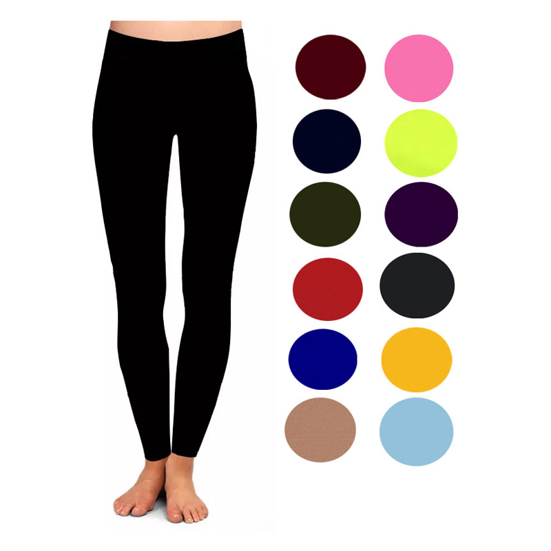 Super Soft 230Gsm Water Print Double Side Brushed Polyester Spandex Buttery Soft Pure Color Solid Black Leggings For Women