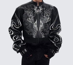LEDUO <strong>Gothic</strong> - Style Short Leather <strong>Jacket</strong> with Stand - up Collar Dark Leather <strong>Jacket</strong> - Product Image 4