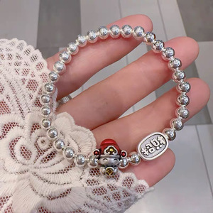Pulsera de Plata de Ley S925 con Diseño de Pequeño Dios de la Fortuna y Acabado Esmaltado, Abalorios de la Suerte para Mujer, Diseño de Dibujos Animados, Uso Diario - Product Image 5