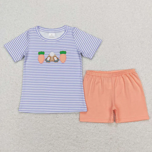 Ensemble de vêtements d'été pour garçons, haut bleu brodé d'écrevisses et short en algues marines - Product Image 6