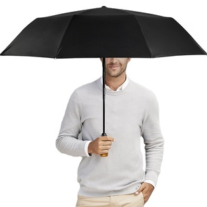 Parapluie de voyage coupe-vent sur mesure de 27 pouces, grande taille, pliable, avec manche en bois, noir, au design classique - Product Image 2