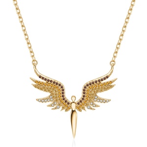 สร้อยคอจี้รูปปีกนางฟ้าสีทองสไตล์อิตาลี เครื่องประดับแฟชั่นสำหรับผู้หญิง วัสดุสแตนเลส - Product Image 3