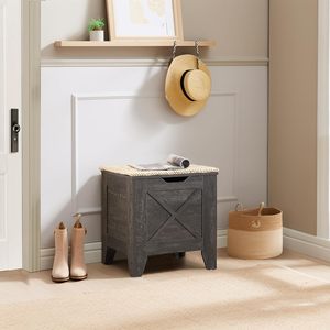 Banco de almacenamiento para entrada, otomana para zapatos, estilo rústico, cojín tejido a mano, bisagras metálicas de seguridad, taburete para el hogar, moderno para <span class=keywords><strong>dormitorio</strong></span> y sala de estar - Product Image 1