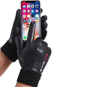 Gants d'hiver en cuir pour hommes, doublés polaire, compatibles écran tactile, coupe-vent, pour la conduite, la moto, la livraison de repas, deux doigts exposés - Product Image 5