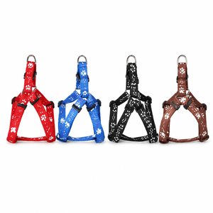 Arnés Rojo para Perro con Estampado de Huellas y Notas Musicales, Cierre de Hebilla Ajustable de Nailon para Perros Pequeños - Product Image 1
