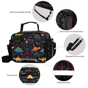 Custom Dinosaur Print Eco-friendly <b>Insulated</b> <b>Lunch</b> Bag with Zipper Closure for Kids School & Picnic Use - Product Image 4