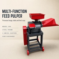 Machine à pulper la paille pour fourrage vert du bétail, modèle 300, 220V, en acier inoxydable, broyeur d'aliments humides et secs, portable sur roues