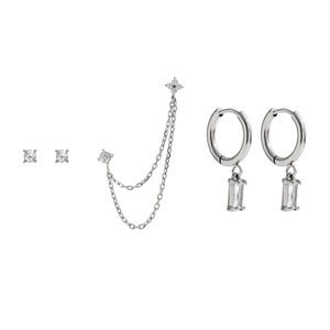 Juego de Aretes de Acero Inoxidable con Oro de 18K y Piedras de Circonio, Diseño Geométrico en Forma de Estrella, Joyería para Uso Diario - Product Image 5