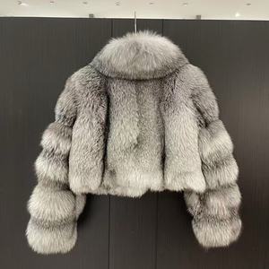 Manteau en fourrure de renard naturel de conception chinoise, taille personnalisée, véritable fourrure de renard argenté avec grand col - Product Image 6