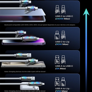 4 Trong 1 LED Đa USB Sạc Cáp 240W 30W 12W 3A Nhanh Chóng Sạc Sạc Dây Với LED Ánh Sáng USB Loại C Cáp - Product Image 3