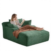 Chaise longue modulaire en velours côtelé à larges côtes, canapé paresseux en mousse compressée avec accoudoirs et coussins