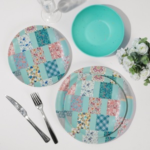 OEM 12-Piece Green Square Pattern <strong>Stitching</strong> Melamine Dinnerware Set Desserts <strong>Plate</strong> and Bowls for Wedding and Dinner - Product Image 5