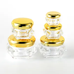 Golden 3g 5g 10g 15g 20g 30g Cream Jar Diamond-shape Acrylic Transparent Cosmetic Packaging Sample Empty Jar