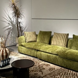 Divano Modulare Minimalista in Ciniglia Verde - Lussuoso Divano per Soggiorno con Seduta Profonda per Case Moderne <span class=keywords><strong>e</strong></span> Progetti Alberghieri - Product Image 2