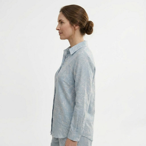 Ensemble de pyjama pour femmes, bleu clair, uni, manches courtes, boutonné sur le devant, en coton mélangé doux, respirant, pour l'été et l'automne - Product Image 2